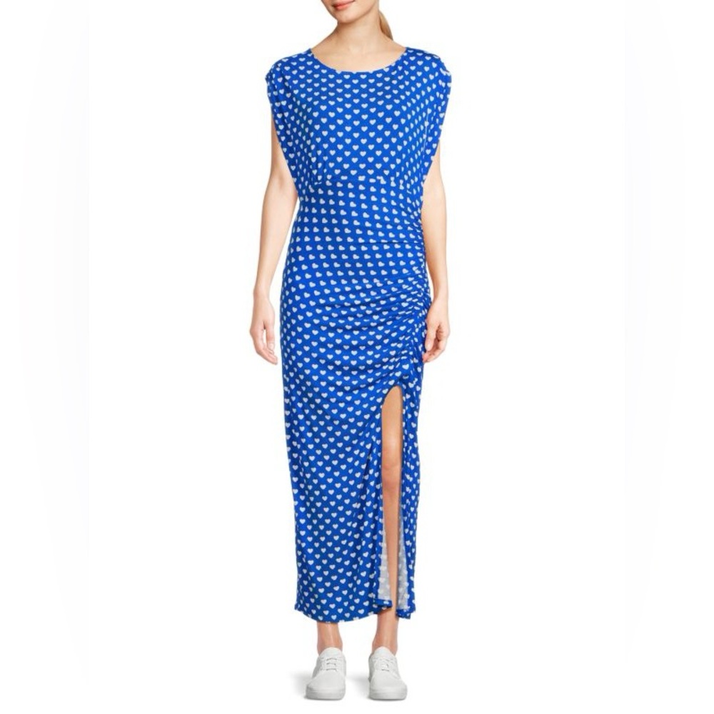 Free People Lakeside Heart Print Midi Dress Blue White Feminine Romantic XS